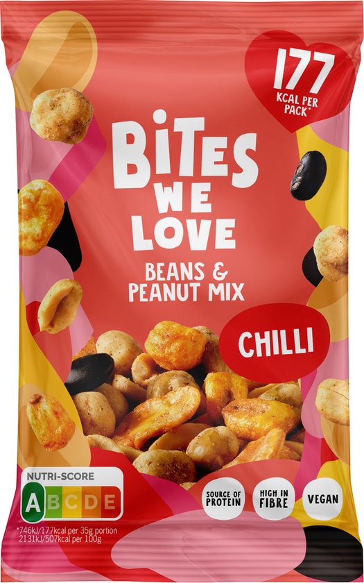 BitesWeLove Chilli Nut Mix zoutjes 50 x 35 gram bol