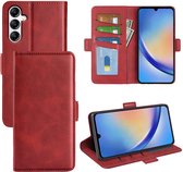 Samsung Galaxy A34 Hoesje - MobyDefend Luxe Wallet Book Case (Sluiting Zijkant) - Rood - GSM Hoesje - Telefoonhoesje Geschikt Voor Samsung Galaxy A34