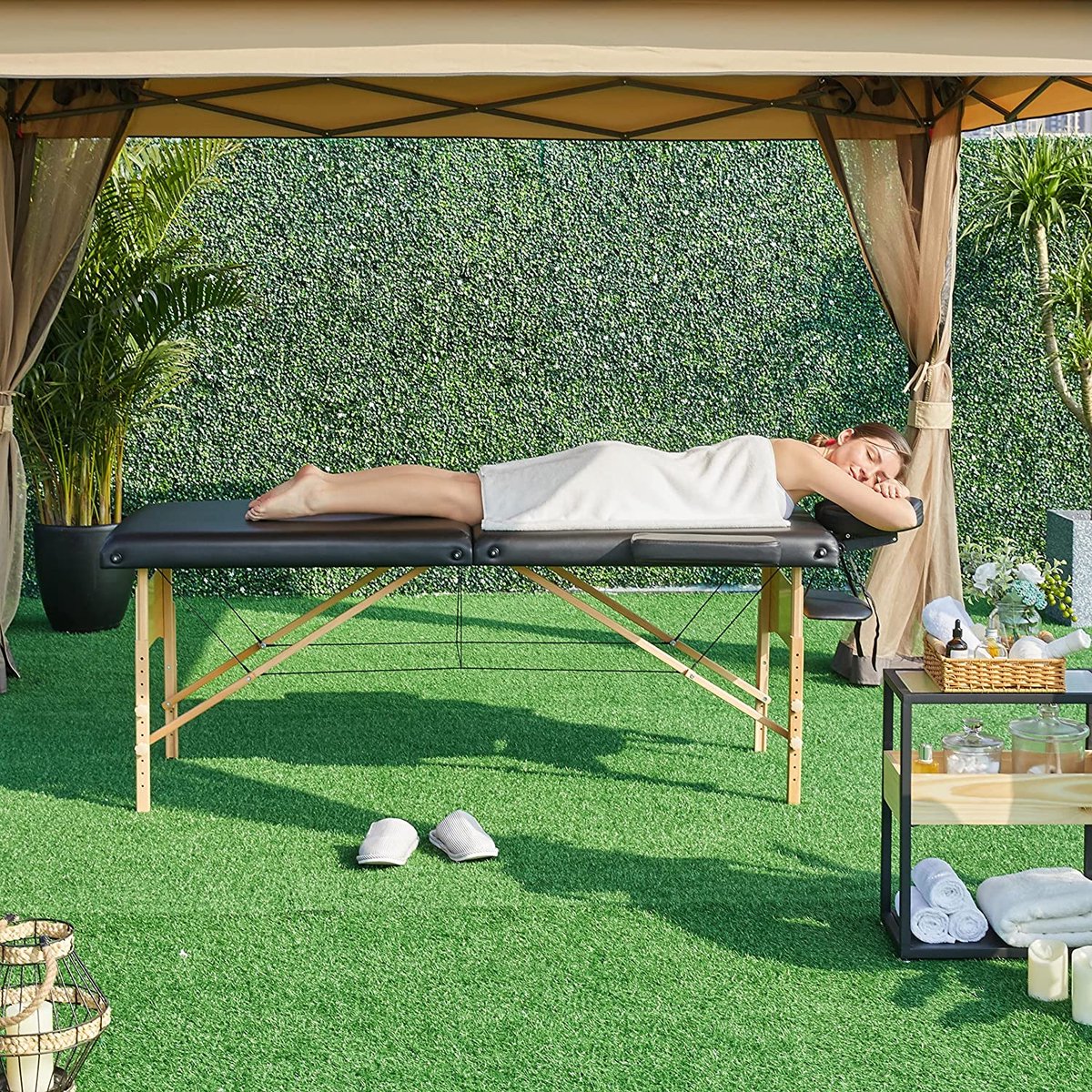 Mobiel massagebed, 2 zones, inklapbaar, massagebed, in hoogte verstelbaar, houten poot, met accessoires en draagtas, belastbaar tot 250 kg HM-YAHEE-000000