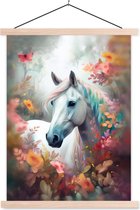 Posterhanger incl. Poster - Schoolplaat - Paard - Natuur - Bloemen - Dieren - Bos - 120x160 cm - Blanke latten