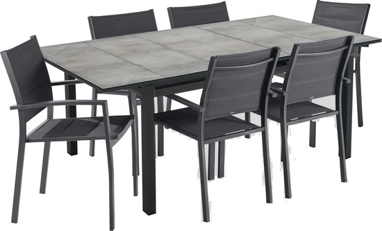 Diningset Blakes Antraciet | 7-persoons Tuinset 150cm - Ventura Design