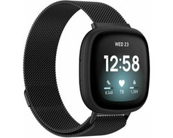 By Qubix - Compatible Fitbit bandje - geschikt voor Fitbit Versa 3/4 & Sense 1/2 milanese bandje - Small - Zwart Smartwatchbandje bandje Armband Polsband Strap Band Watchband