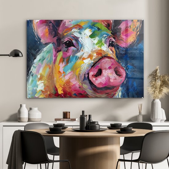 MuchoWow® Peinture sur Verre - Cochon - Peinture à l'Huile - Animaux - Art - 120x80 cm - Peintures sur Verre Acrylique - Photo sur Glas