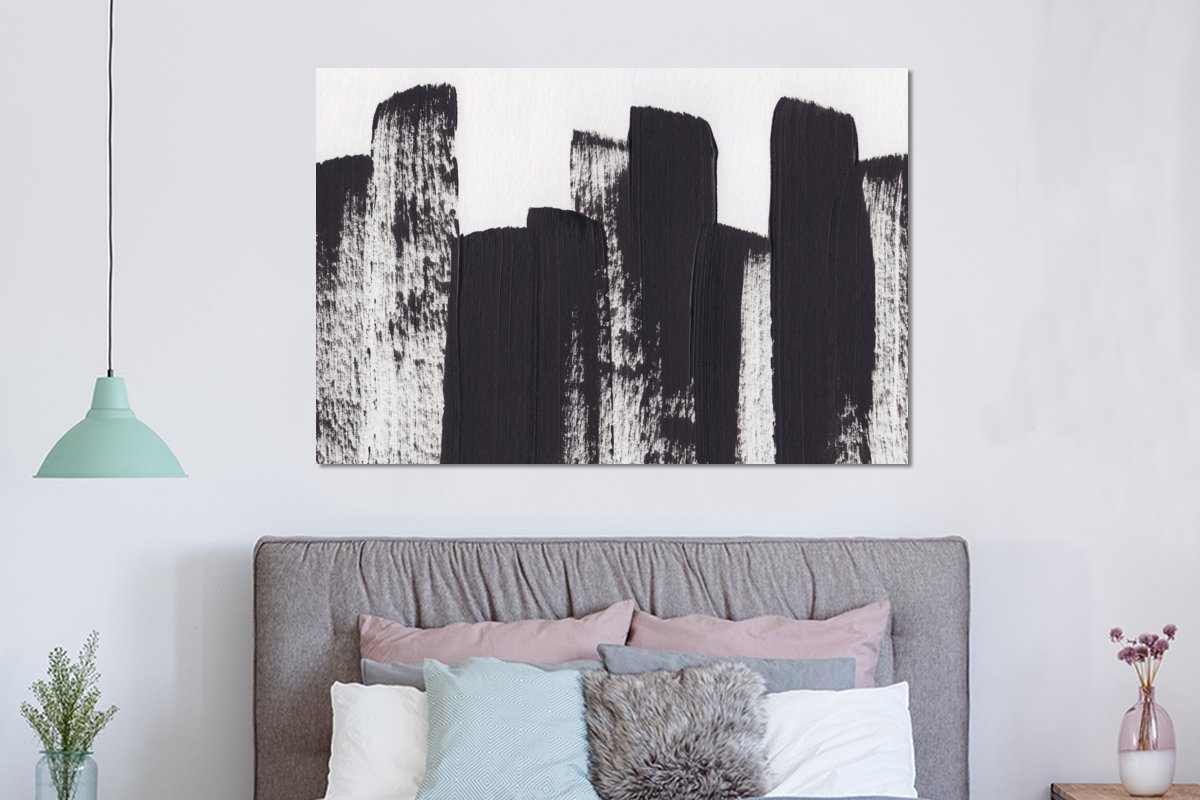 Wanddecoratie Metaal - Aluminium Schilderij Industrieel - Verf - Abstract - Zwart - Wit - 150x100 cm - Dibond - Foto op aluminium - Industriële muurdecoratie - Voor de woonkamer/slaapkamer
