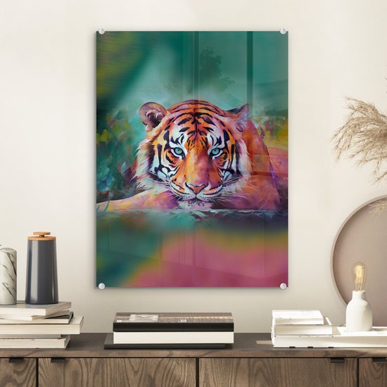 MuchoWow® Peinture sur verre 30x40 cm - Peinture sur verre acrylique - Tigre - Peinture à l'huile - Animaux - Art - Photo sur verre - Peintures