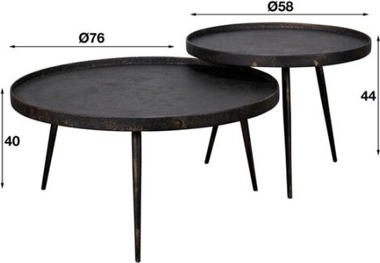 Hoyz - Table Basse Ronde Métallique - Zwart - Set de 2