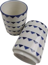 Mug sans oreille - Tasse - Gobelet - Blauw / Wit - Motif Drapeau - Faïence - Ø 7 x 9 cm - Set de 2