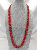 Trendy – 2 in 1 - Grove Acryl schakelketting - Zonnebril ketting - vintage - L 70 cm - gemêleerd donker rood kleur.