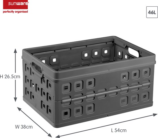 Sunware - Square vouwkrat 46L - Set van 6 - Antraciet