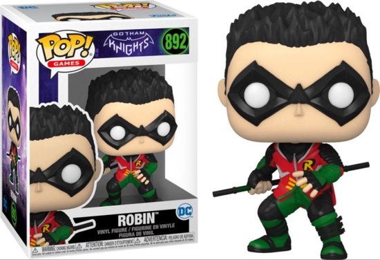 Funko Pop! verpakking van Robin #892 uit Gotham Knights met pop op de voorgrond.