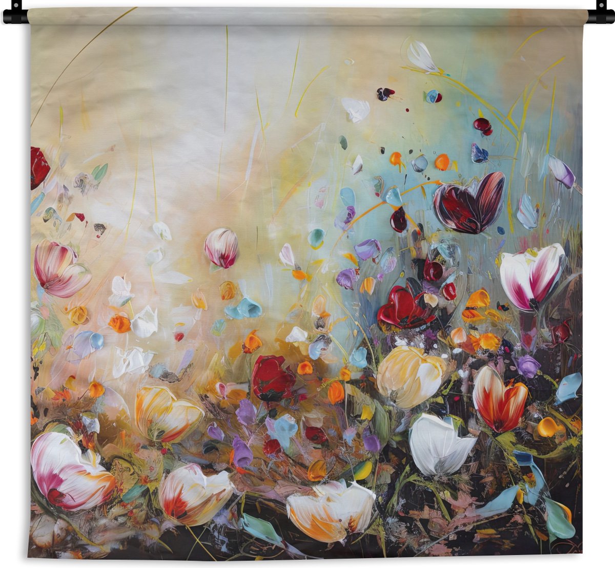 Wandkleed - Wanddoek - Olieverf - Bloemen - Kleurrijk - Natuur - 60x60 cm - Wandtapijt