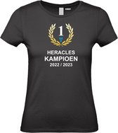 Dames T-shirt Heracles Kampioen 2023 | Heracles Almelo Supporter | Shirt Kampioen Almelo | Kampioensshirt 2022-2027 | Zwart | maat XL