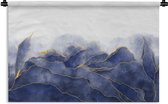 Wandkleed - Wanddoek - Marmer - Blauw - Marmerlook - Goud - Textuur - 180x120 cm - Wandtapijt