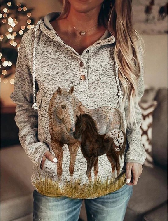 Hoodie merrie met veulen - paarden - L - vest - sweater - outdoortrui - trui - oversized