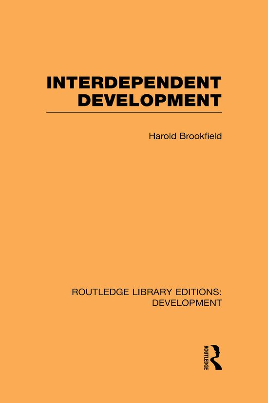 Couverture de livre orange avec le titre 'Interdependent Development' par Harold Brookfield et le logo Routledge.
