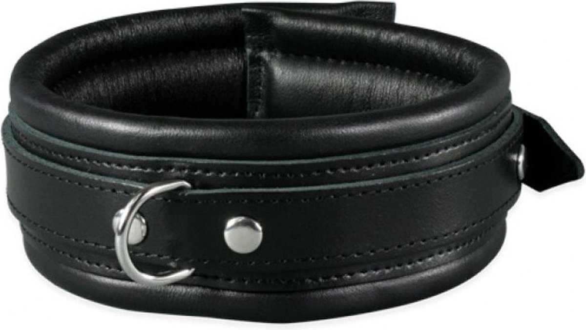 Leren collar 5 cm gevoerd - zwart