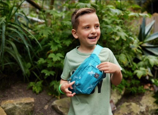YLX Gear & Freek Vonk Sprout heuptas voor kinderen | Licht blauw & haaien. jongens - meisjes - unisex - heuptasje - dieren - vissen - YLX travel gear