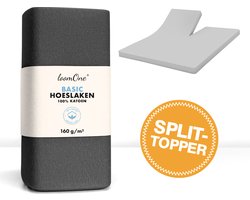 Loom One Hoeslaken Splittopper – 100% Jersey Katoen – 200x200 cm – tot 10cm matrasdikte– 160 g/m² – Antraciet