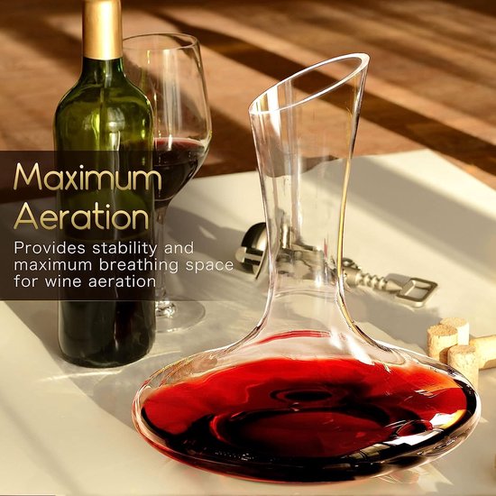 Carafe à vin rouge de 2,5 L, Bouchon de chêne et boules de nettoyage  inclus, Carafe à vin aérée en verre sans plomb