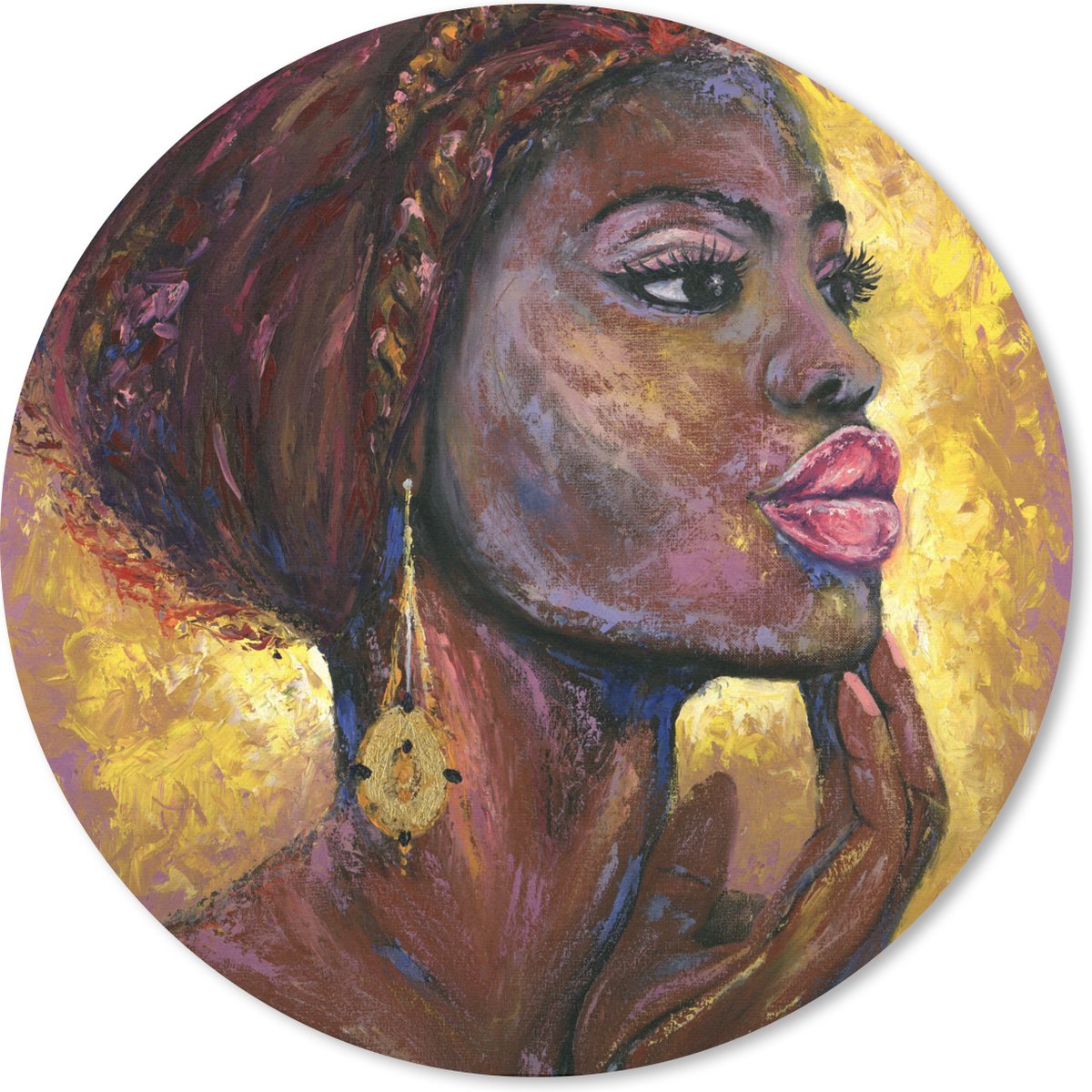 Muismat rond 50x50 cm - Mousepad Schilderij - Olieverf - Goud - Vrouw - Ronde muismatten