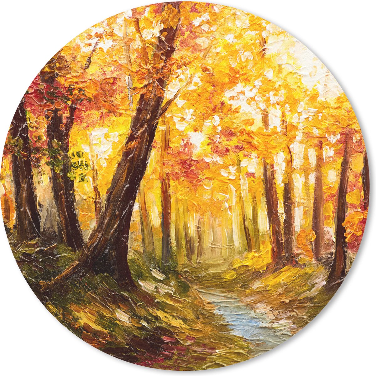 Muismat rond 50x50 cm - Mousepad Schilderij - Herfst - Bos - Olieverf - Ronde muismatten