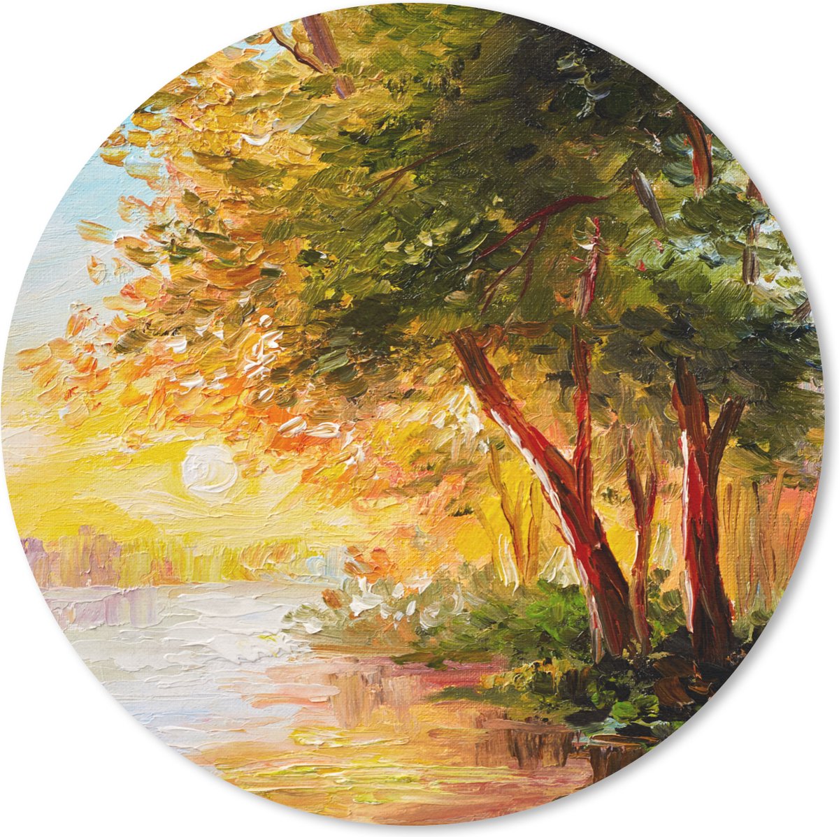 Muismat rond 20x20 cm - Mousepad Natuur - Schilderij - Boom - Water - Ronde muismatten