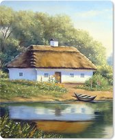 Muismat - Mousepad - Schilderij - Huis - Natuur - Water - Olieverf - 19x23 cm - Muismatten