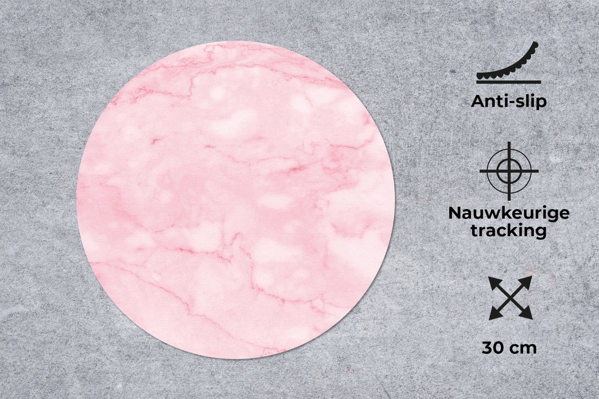 Muismat rond 30x30 cm - Mousepad Marmer - Roze - Textuur - Chic - Ronde muismatten
