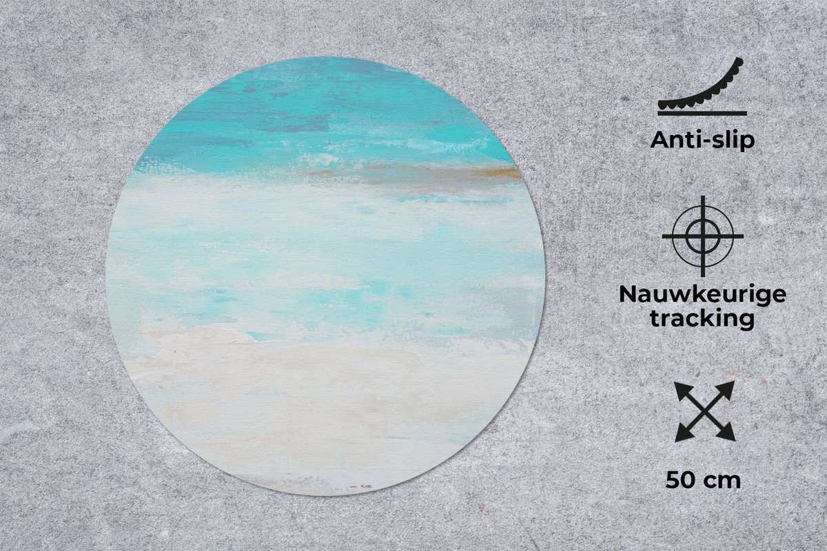 Muismat rond 50x50 cm - Mousepad Verf - Blauw - Wit - Kunst - Ronde muismatten