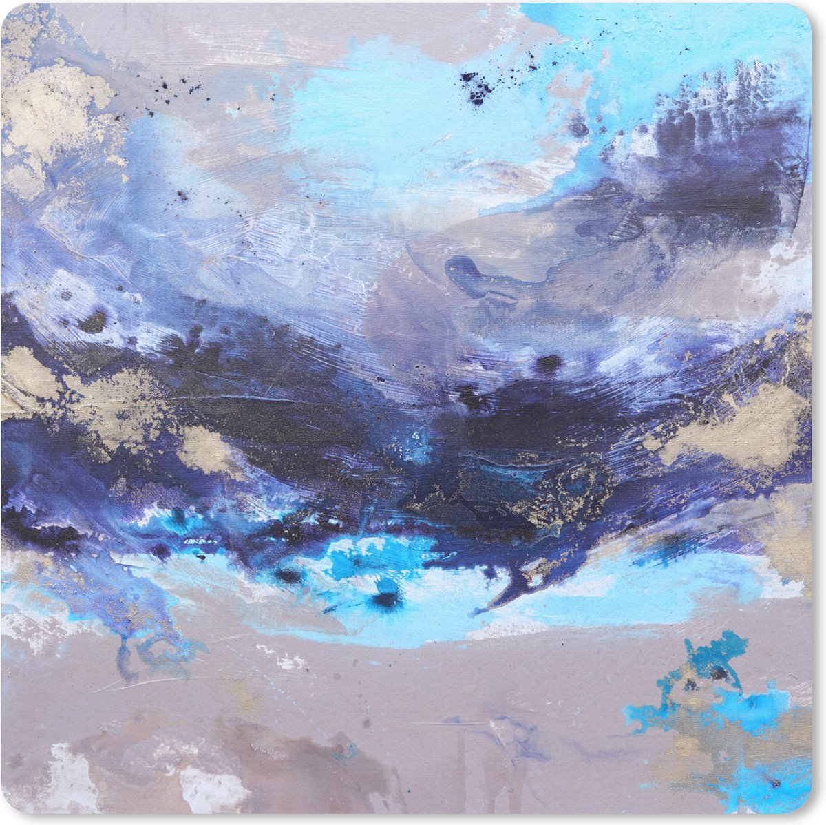 Muismat 30x30 cm - Mousepad Blauw - Grijs - Kunst - Abstract - Verf - Muismatten
