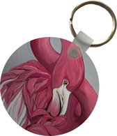 Sleutelhanger - Flamingo - Roze - Vogel - Dieren - Plastic - Rond - Uitdeelcadeautjes