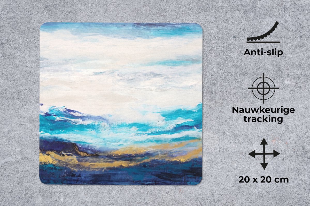 Muismat 20x20 cm - Mousepad Blauw - Schilderij - Abstract - Verf - Muismatten