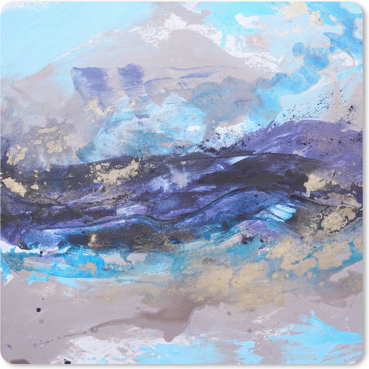 Muismat 20x20 cm - Mousepad Abstract - Grijs - Blauw - Verf - Muismatten