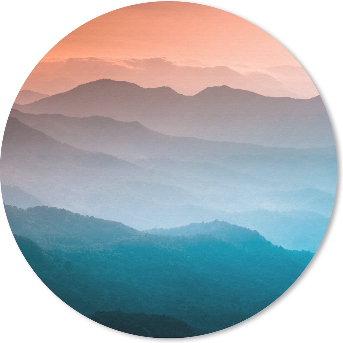 Muismat rond 30x30 cm - Mousepad Bergen - Zon - Oranje - Natuur - Ronde muismatten