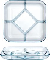 Glasplaat, portieplaten voor volwassenen, portiecontrole platen voor gewichtsverlies (25 x 3 cm vierkante divided plate)