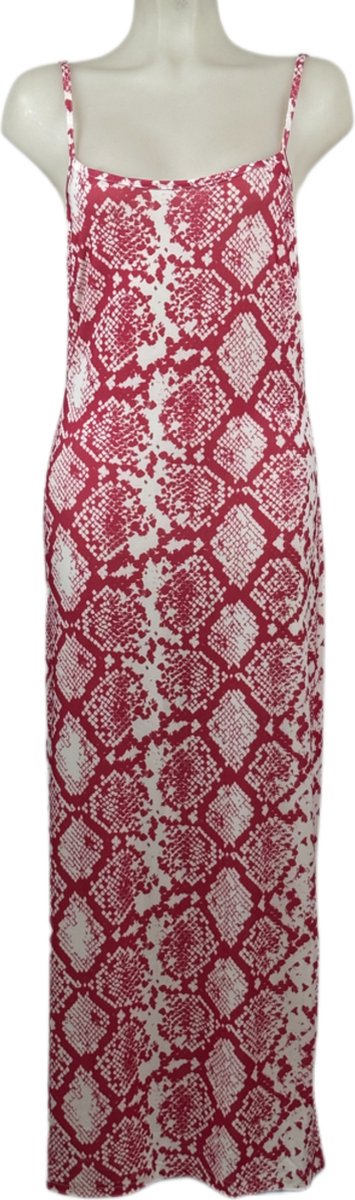 Angelle Milan – Travelkleding voor dames – Roze/Witte Lange Jurk met Bandjes – Ademend – Kreukherstellend – Duurzame jurk - In 5 maten - Maat M