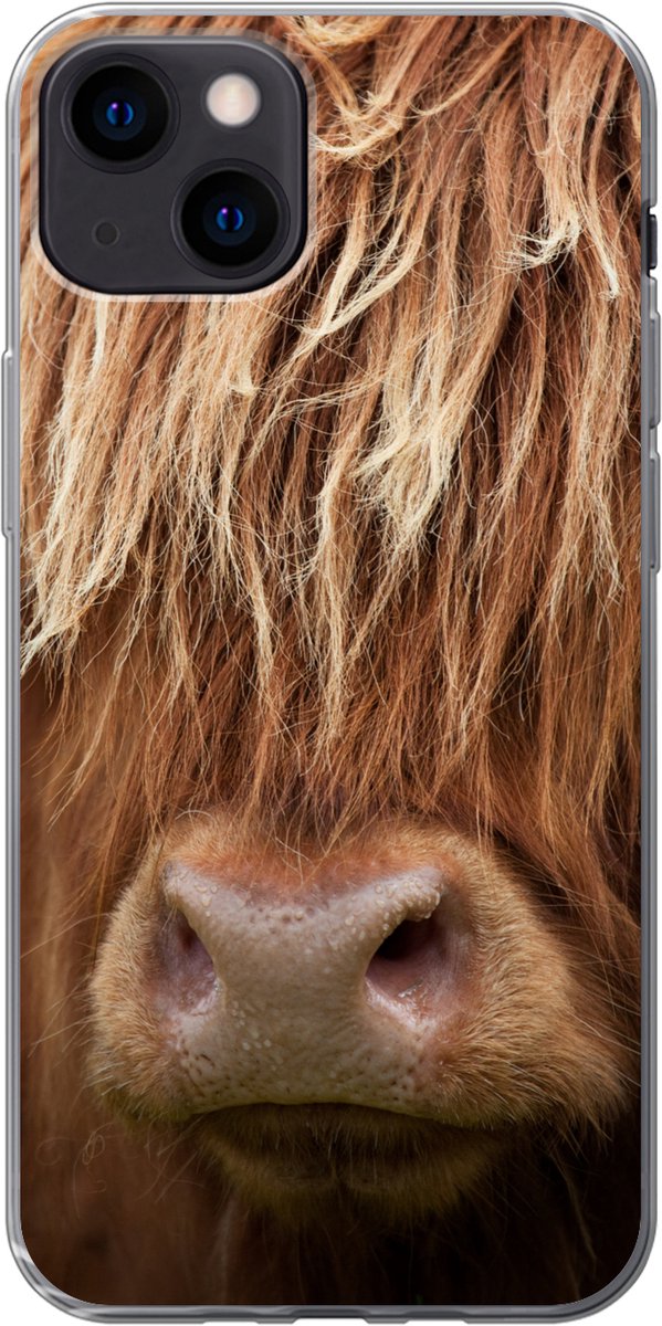 Telefoonhoesje Geschikt voor iPhone 13 hoesje - Schotse Hooglander - Neus - Haar - Siliconen Telefoonhoesje Telefoonhoesje