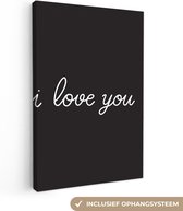 Tableau Peinture sur toile Citation ''je t'aime'' sur fond noir - 80x120 cm - Décoration murale- Cadeau Saint Valentin pour lui - Saint Valentin