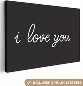 Toile Peinture Citation ''Je t'aime'' sur fond noir - 120x80 cm - Décoration murale- Cadeau Saint Valentin pour lui - Saint Valentin - Cadeau Saint Valentin