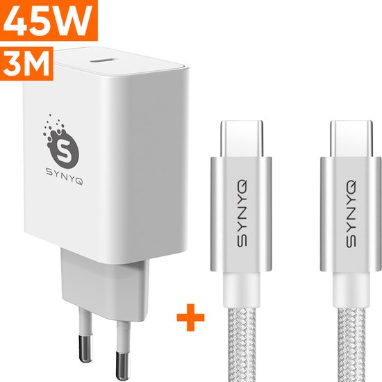 Synyq 45W Super Fast Charger GaN- incl. USB C 3 meter Oplaadkabel -  Oplaadstekker -... | bol.com
