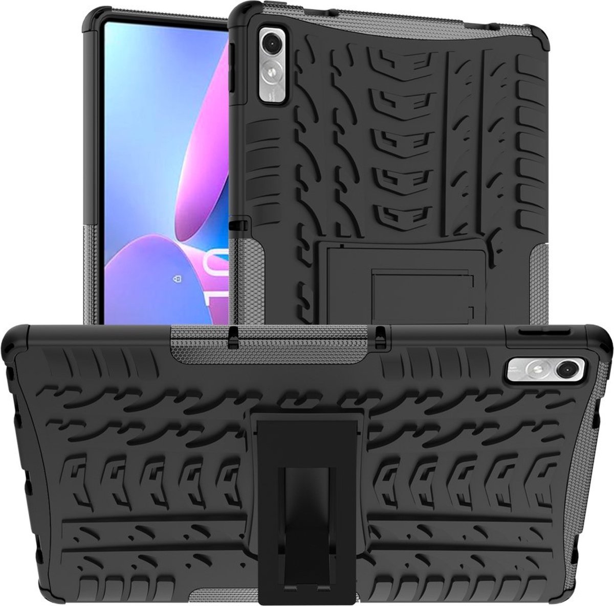 Tablethoes geschikt voor Lenovo Tab P11 Gen 2 Hoesje - Rugged Kickstand Back Cover - Zwart