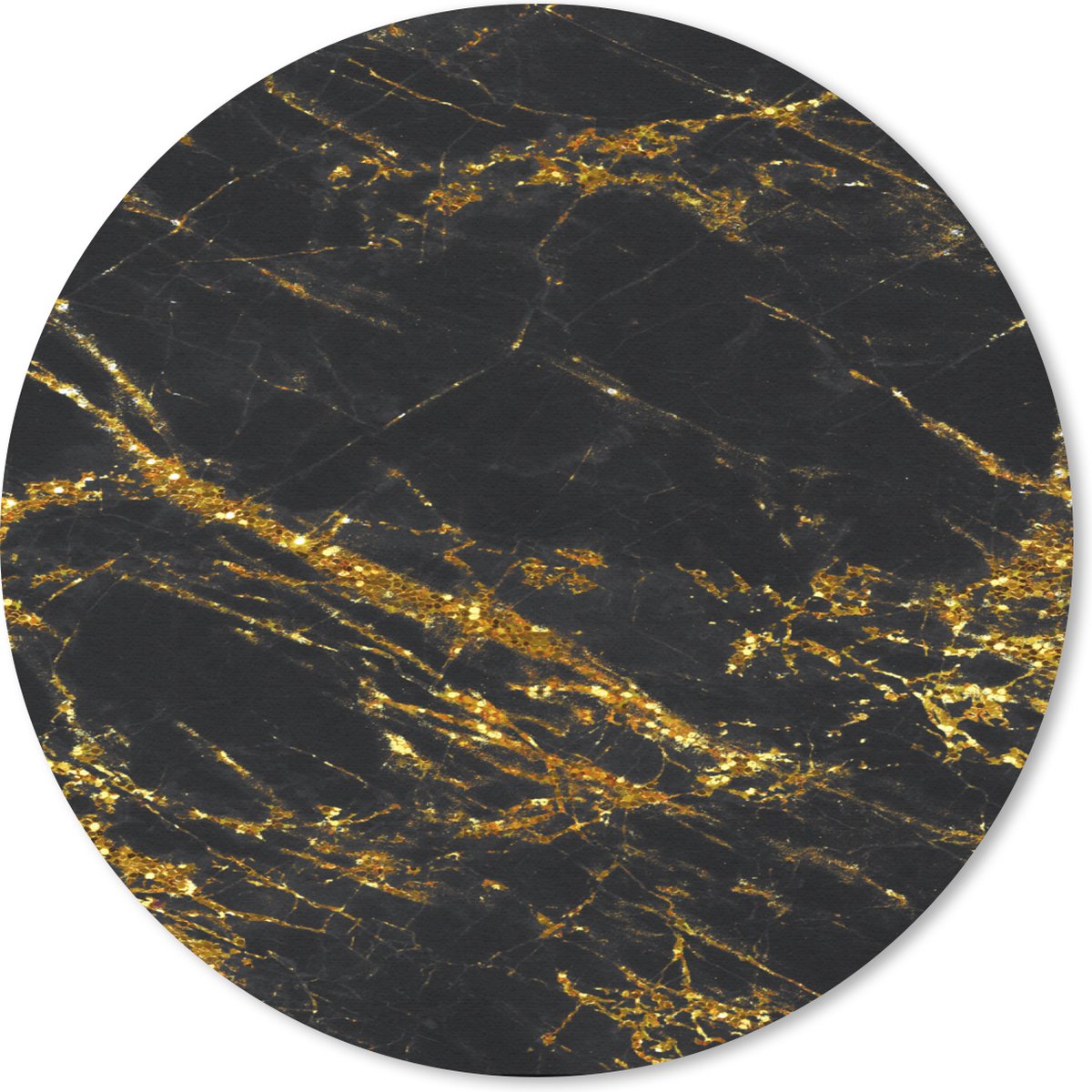 Muismat rond 40x40 cm - Mousepad Marmer - Goud - Zwart - Luxe - Ronde muismatten