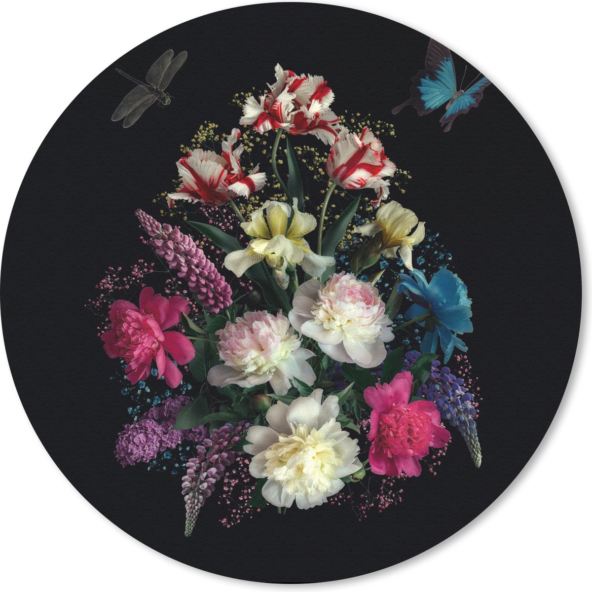 Muismat rond 20x20 cm - Mousepad Bloemen - Vlinder - Stilleven - Ronde muismatten