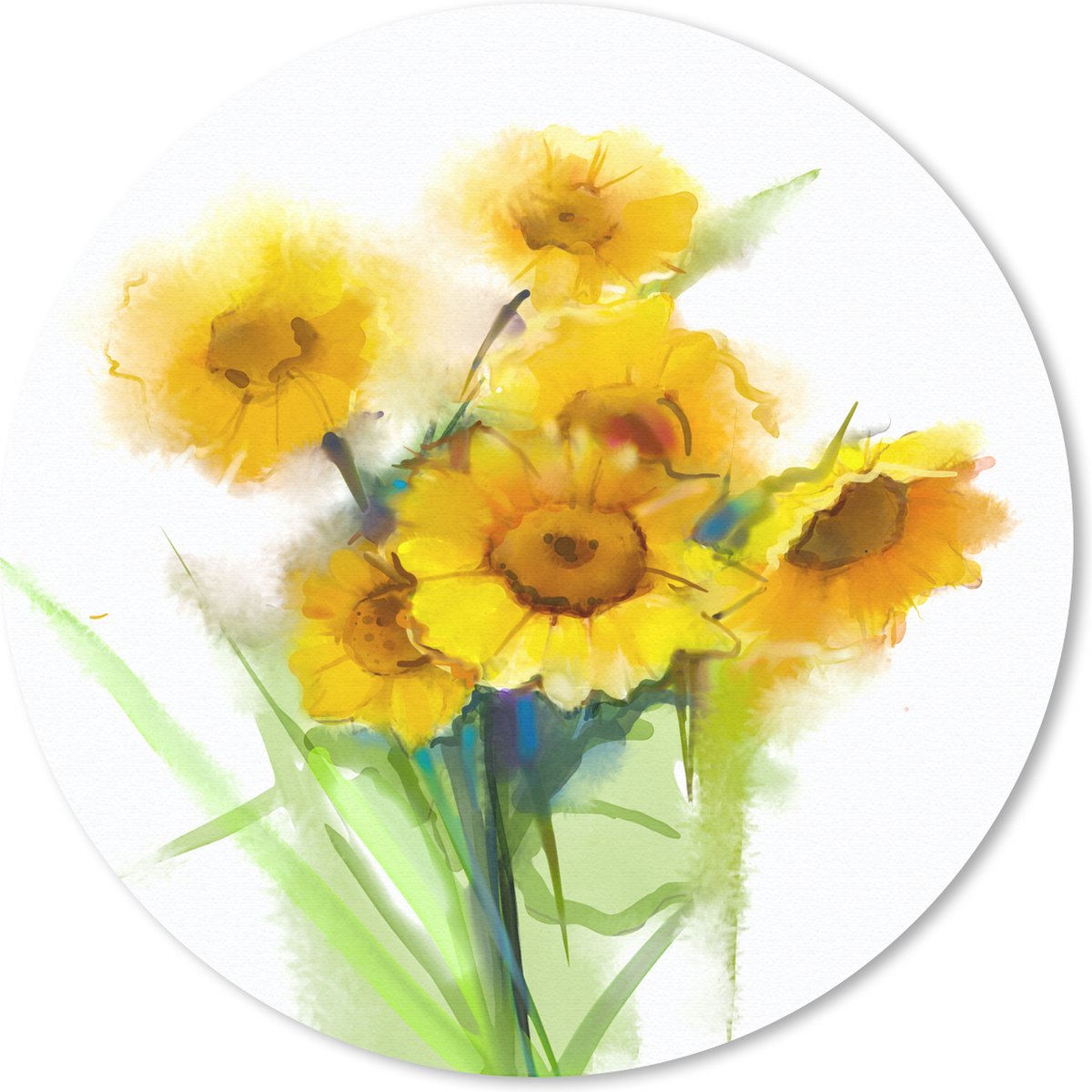 Muismat rond 20x20 cm - Mousepad Olieverf - Zonnebloemen - Kleuren - Ronde muismatten