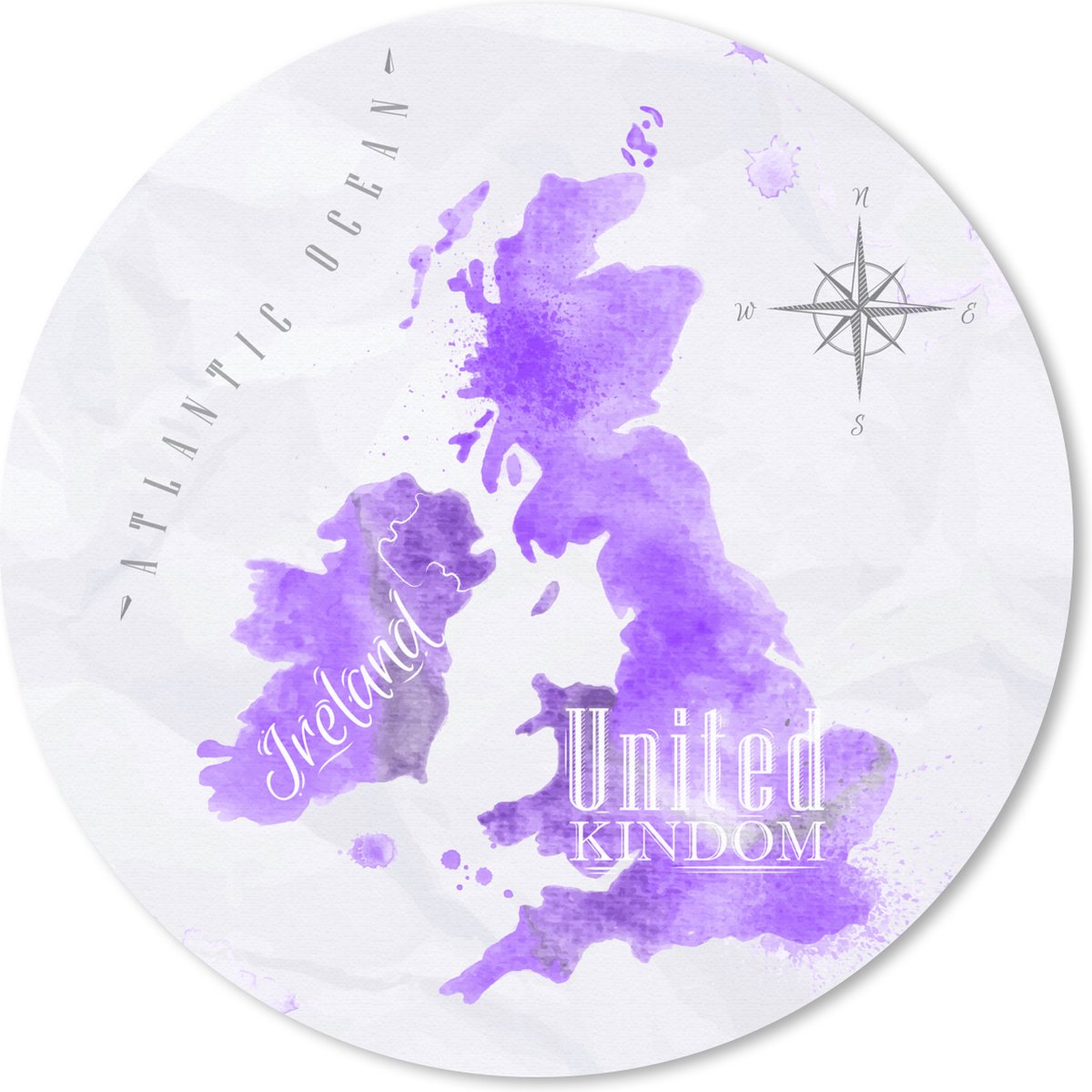 Muismat rond 50x50 cm - Mousepad Kaart - Engeland - Waterverf - Ronde muismatten