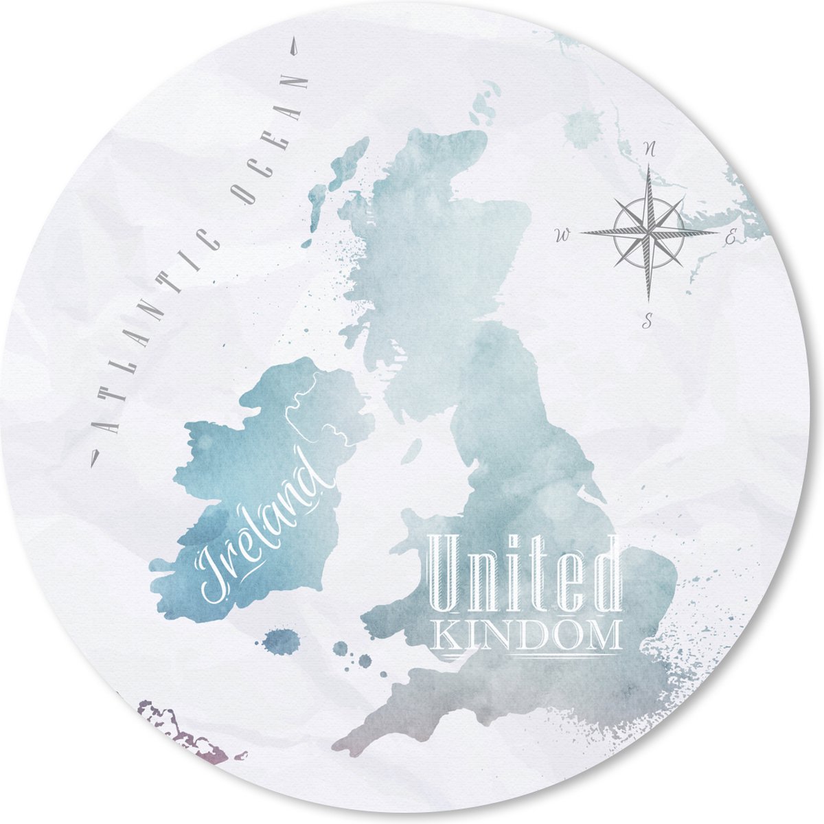 Muismat rond 40x40 cm - Mousepad Waterverf - Wereldkaart - Engeland - Ronde muismatten