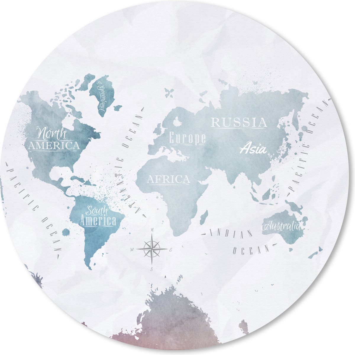 Muismat rond 40x40 cm - Mousepad Wereldkaart - Blauw - Olieverf - Ronde muismatten