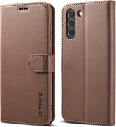 LC.IMEEKE Luxe Book Case Geschikt voor Samsung Galaxy S21 FE Hoesje - Donkerbruin