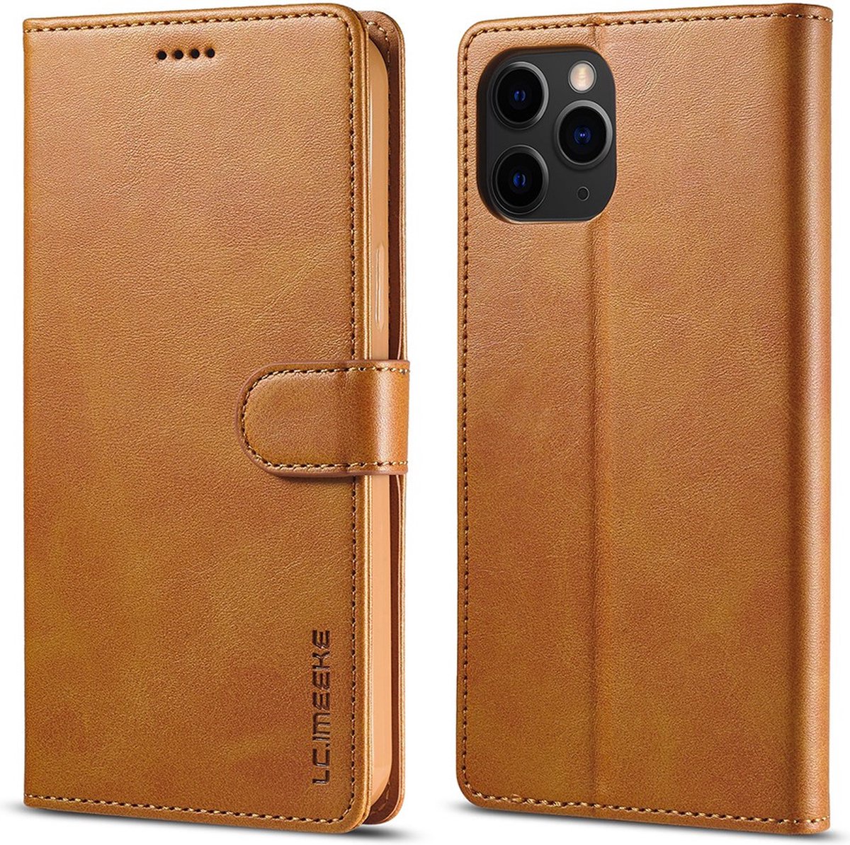 LC.IMEEKE Hoesje - Geschikt voor iPhone 12 Mini Hoesje - LC.IMEEKE Luxe Book Case - Bruin