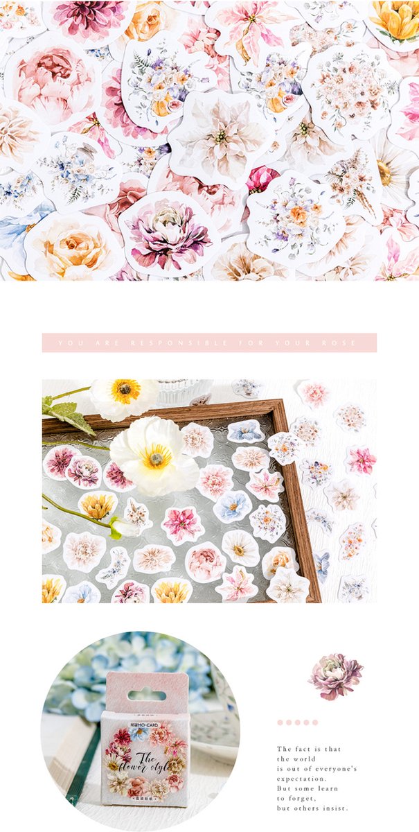 Bullet Journal Stickers - The Flower Style - 46 stuks - Flower Sticker - Bloemen Stickerset — afbeelding 2